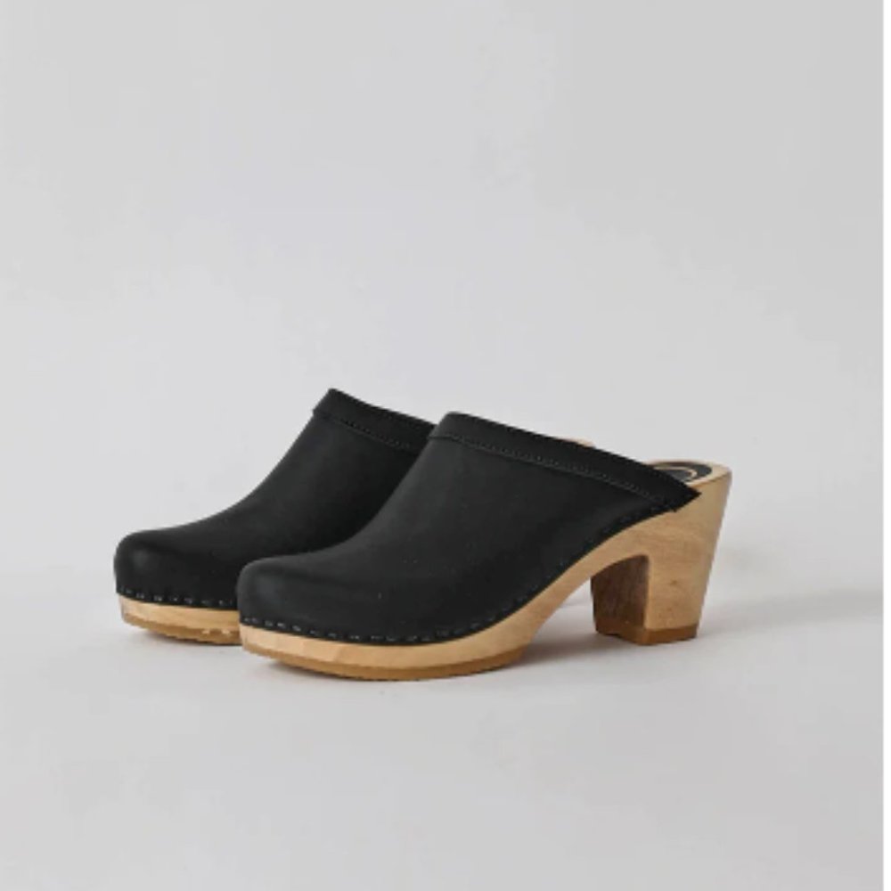 No.6 Old School Clog on High Heel in Black